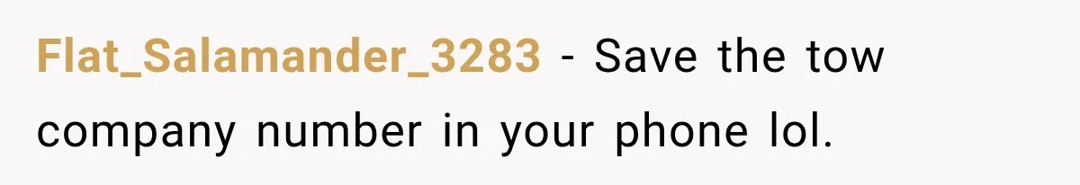 Flat_Salamander_3283 − Save the tow company number in your phone lol.