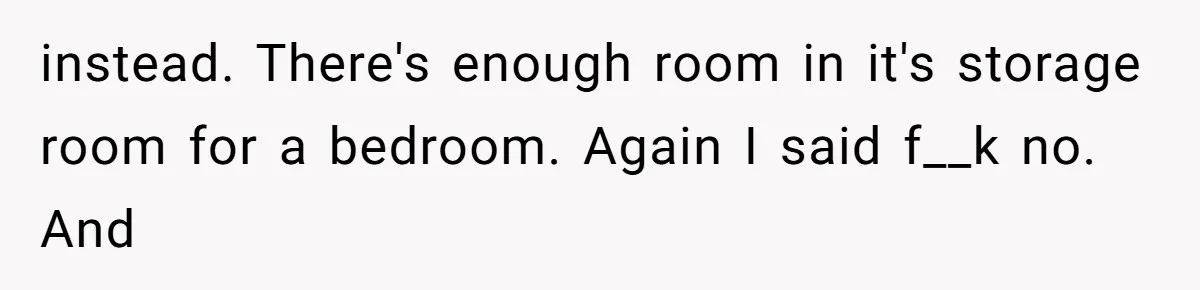 instead. There's enough room in it's storage room for a bedroom. Again I said f__k no. And