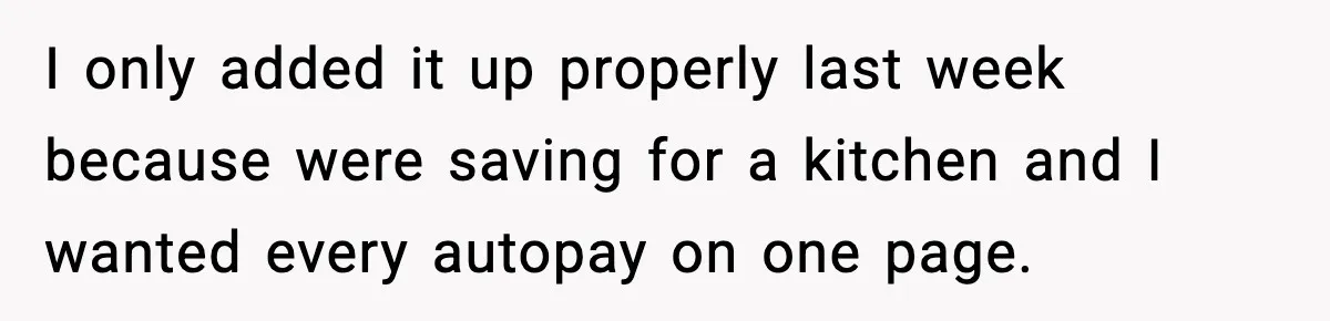 I only added it up properly last week because were saving for a kitchen and I wanted every autopay on one page.