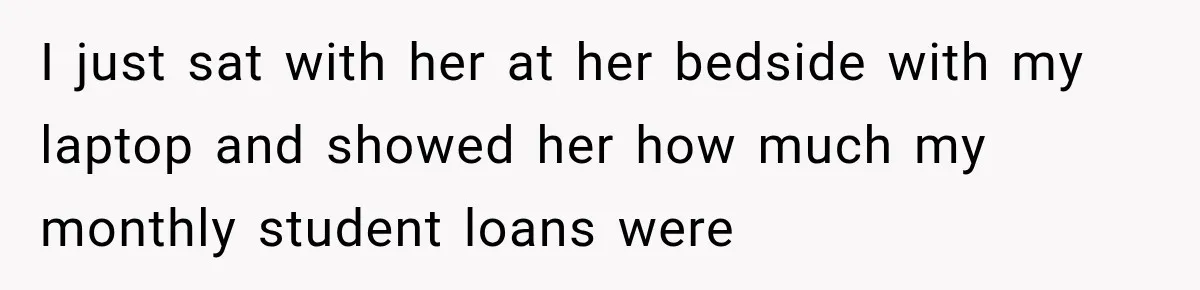 I just sat with her at her bedside with my laptop and showed her how much my monthly student loans were