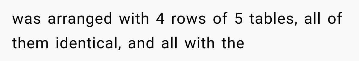 was arranged with 4 rows of 5 tables, all of them identical, and all with the