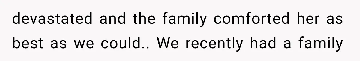 devastated and the family comforted her as best as we could.. We recently had a family