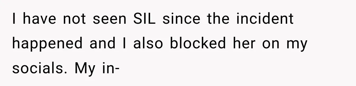 I have not seen SIL since the incident happened and I also blocked her on my socials. My in-