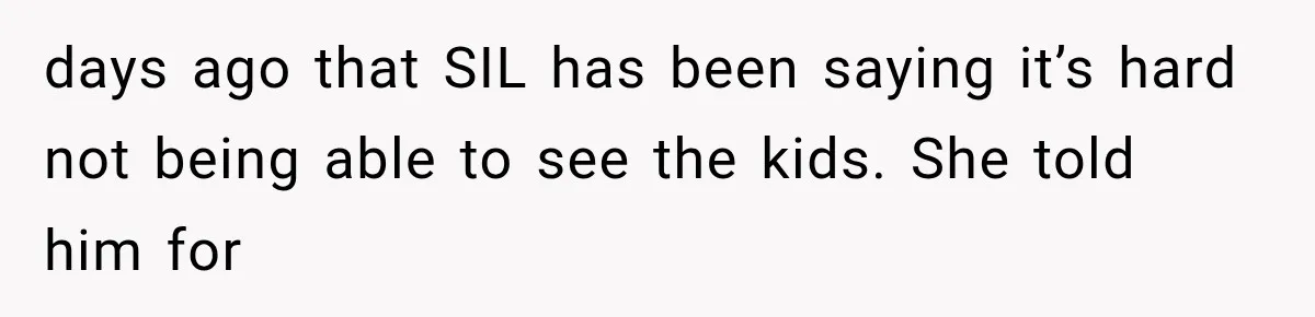 days ago that SIL has been saying it’s hard not being able to see the kids. She told him for