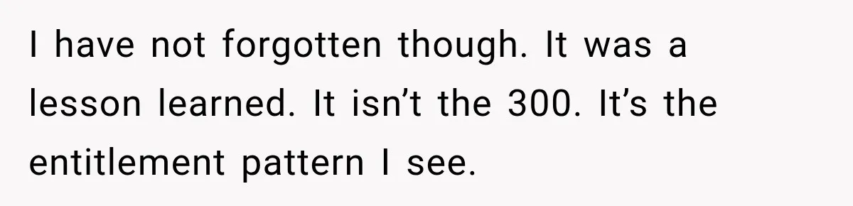 Aunt Refuses Free Summer Babysitting After Mom Assumes She’ll Pay For Everything Again I have not forgotten though. It was a lesson learned. It isn’t the 300. It’s the entitlement pattern I see.