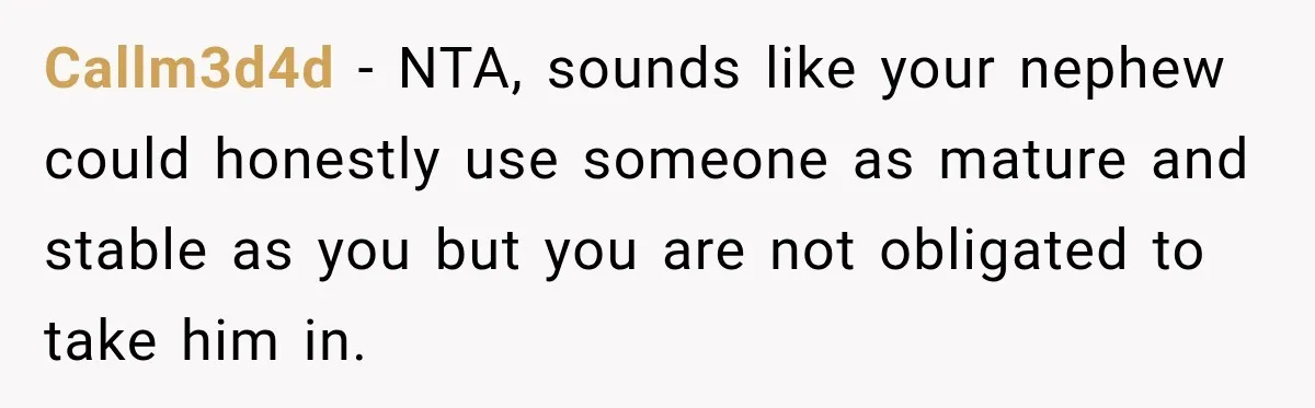 Aunt Refuses Free Summer Babysitting After Mom Assumes She’ll Pay For Everything Again Callm3d4d − NTA, sounds like your nephew could honestly use someone as mature and stable as you but you are not obligated to take him in.