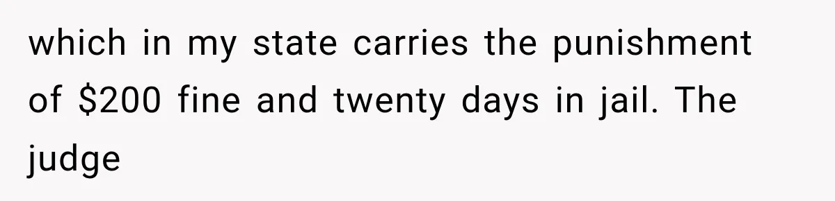 which in my state carries the punishment of $200 fine and twenty days in jail. The judge