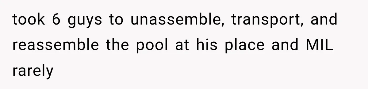 took 6 guys to unassemble, transport, and reassemble the pool at his place and MIL rarely