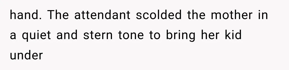 hand. The attendant scolded the mother in a quiet and stern tone to bring her kid under