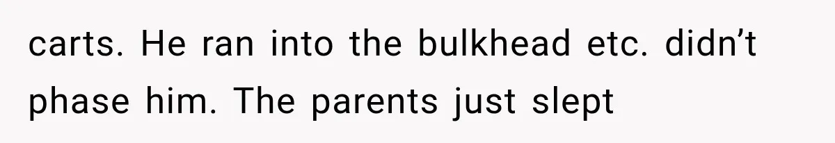 carts. He ran into the bulkhead etc. didn’t phase him. The parents just slept