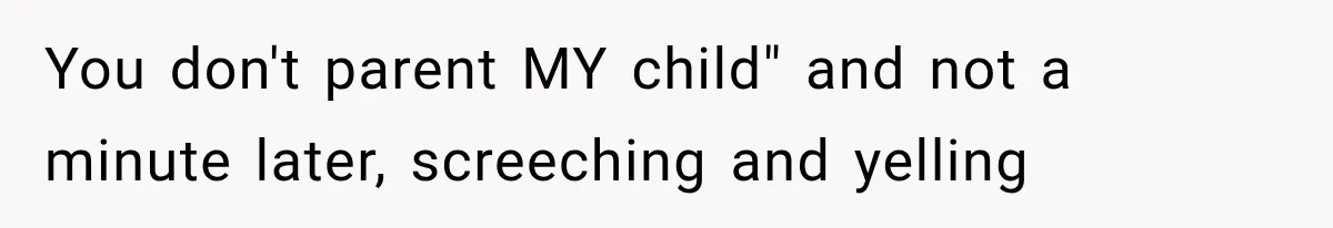 You don't parent MY child" and not a minute later, screeching and yelling