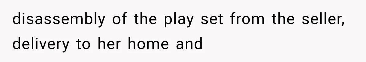 disassembly of the play set from the seller, delivery to her home and