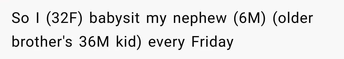 So I (32F) babysit my nephew (6M) (older brother's 36M kid) every Friday