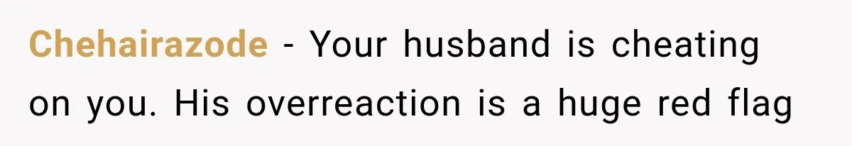 Chehairazode − Your husband is cheating on you. His overreaction is a huge red flag