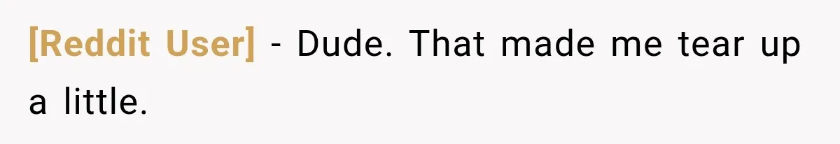 [Reddit User] − Dude. That made me tear up a little.