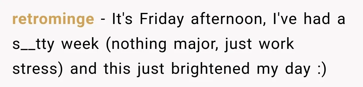 retrominge − It's Friday afternoon, I've had a s__tty week (nothing major, just work stress) and this just brightened my day :)