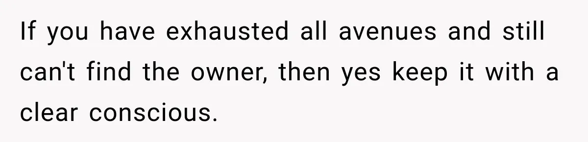 If you have exhausted all avenues and still can't find the owner, then yes keep it with a clear conscious.