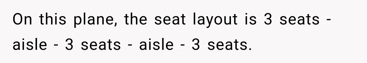 On this plane, the seat layout is 3 seats - aisle - 3 seats - aisle - 3 seats.