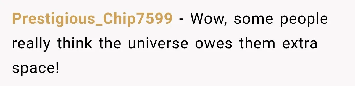Prestigious_Chip7599 − Wow, some people really think the universe owes them extra space!