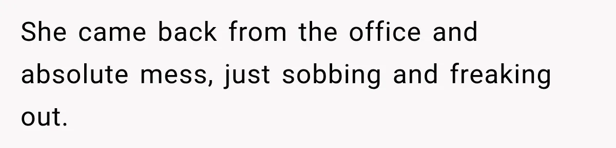 She came back from the office and absolute mess, just sobbing and freaking out.