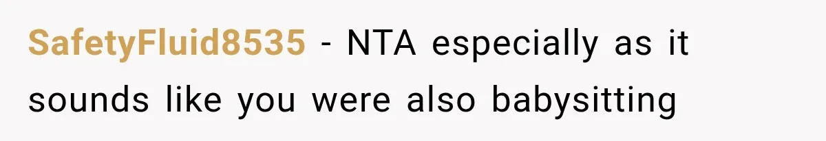 SafetyFluid8535 − NTA especially as it sounds like you were also babysitting