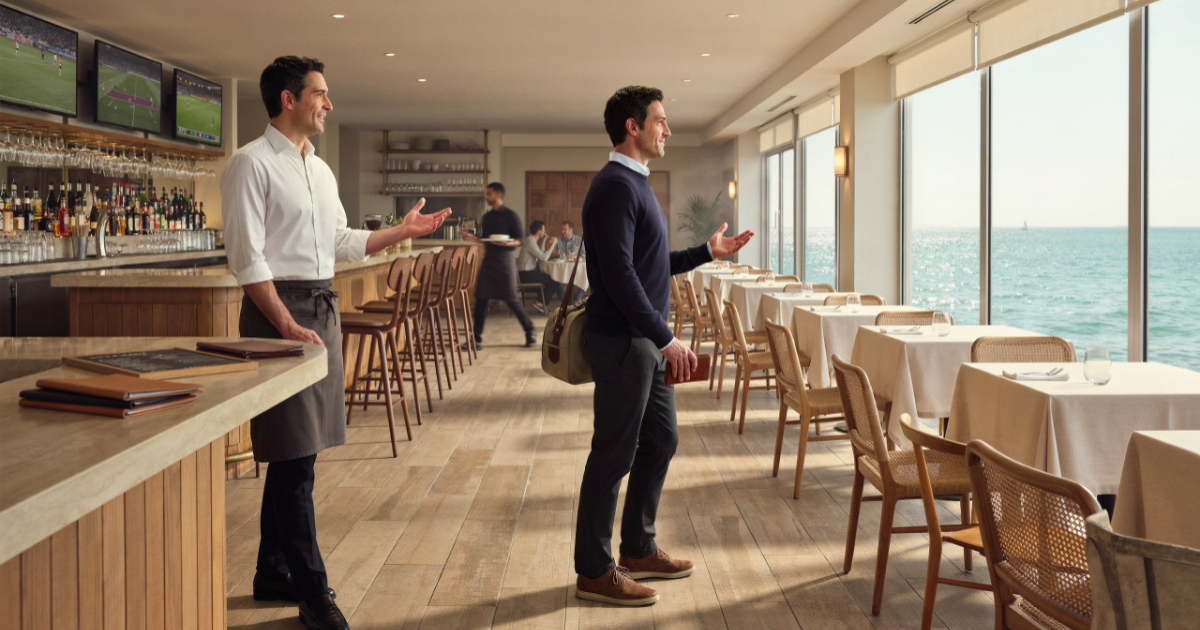 Solo Diner Asks for a Waterfront Table, but Restaurant Keeps Sending Him to the Bar