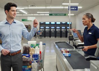 Cashier Mocks Young Shopper for Using Her Lane, Then His Check Immediately Ends the Lecture