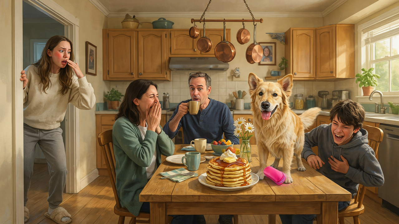 Woman’s Dog Exposes Her Secret at Breakfast, Leaving the Entire Family Speechless