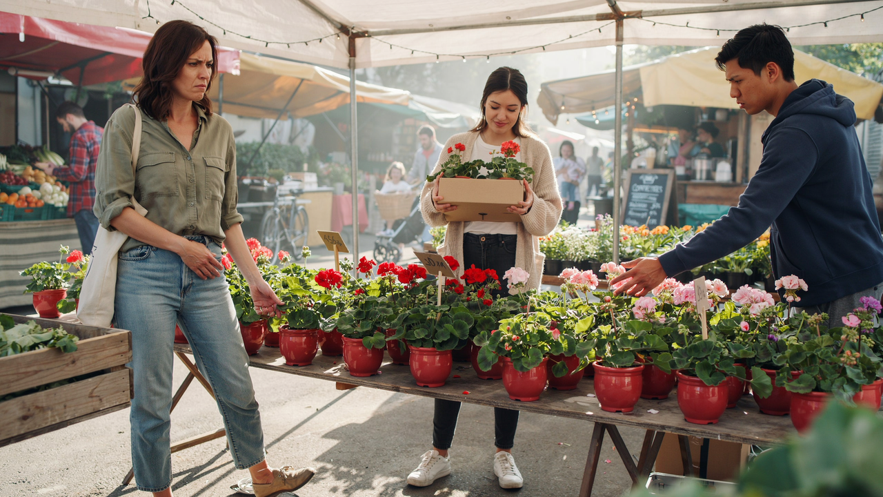 Woman Tries to Take Another Shopper’s Geraniums, But Her Plan Backfires at the Market Woman Tries to Take Another Shopper’s Geraniums, But Her Plan Backfires at the Market