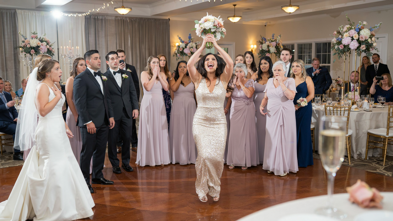 Bride Calls Out Officiant After His Uninvited Guest Steals Her Bouquet Toss Moment