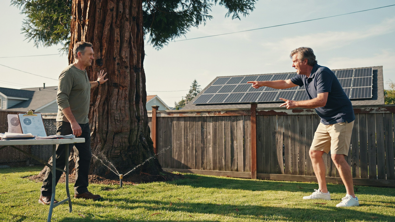 Neighbor Installs $21,000 Solar Panels, Then Demands $8,200 to Remove a 38-Year-Old Redwood