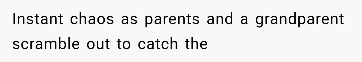 Instant chaos as parents and a grandparent scramble out to catch the