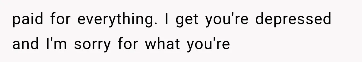 paid for everything. I get you're depressed and I'm sorry for what you're