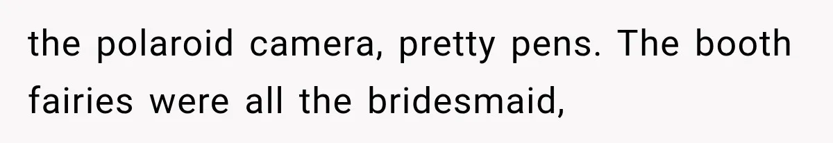 the polaroid camera, pretty pens. The booth fairies were all the bridesmaid,