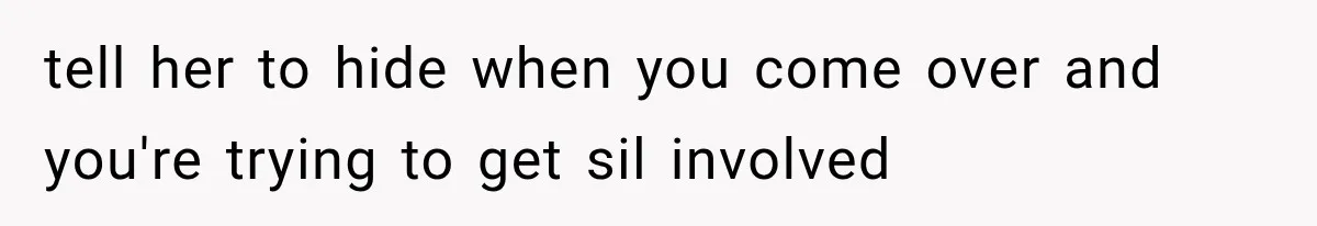 tell her to hide when you come over and you're trying to get sil involved