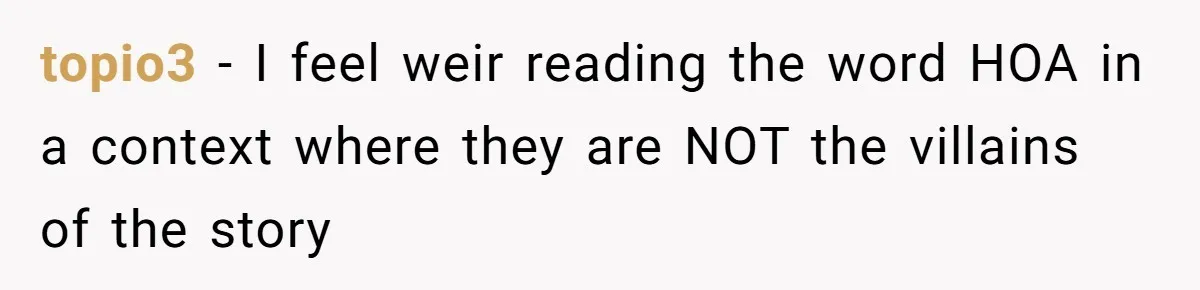 topio3 − I feel weir reading the word HOA in a context where they are NOT the villains of the story