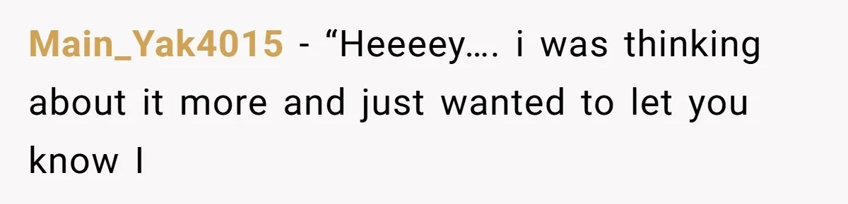 Main_Yak4015 − “Heeeey…. i was thinking about it more and just wanted to let you know I