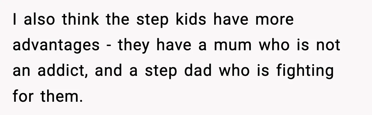 I also think the step kids have more advantages - they have a mum who is not an addict, and a step dad who is fighting for them.