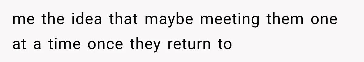me the idea that maybe meeting them one at a time once they return to