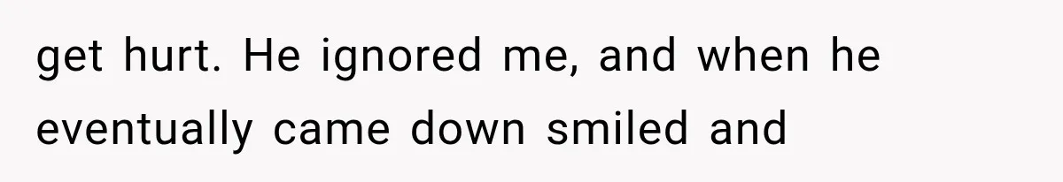 get hurt. He ignored me, and when he eventually came down smiled and