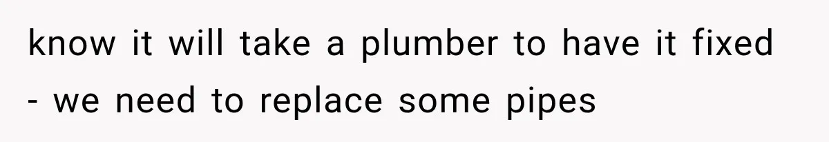 know it will take a plumber to have it fixed - we need to replace some pipes