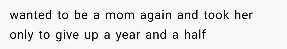 wanted to be a mom again and took her only to give up a year and a half