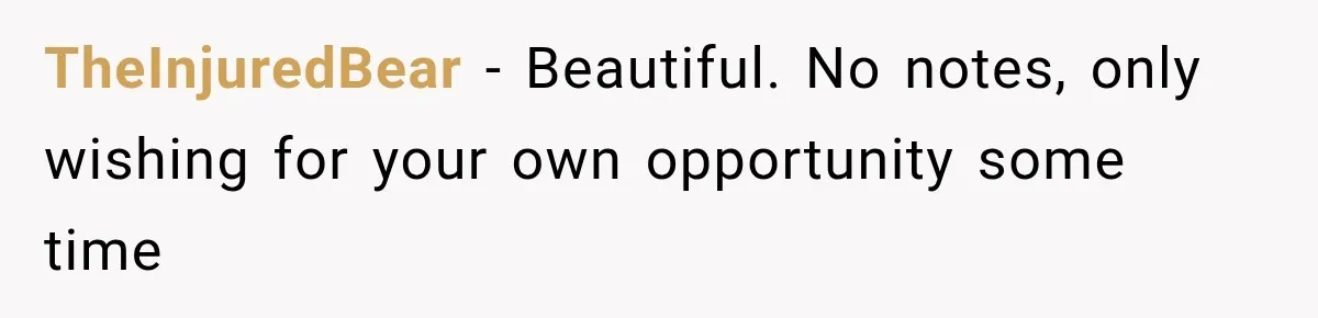 TheInjuredBear − Beautiful. No notes, only wishing for your own opportunity some time