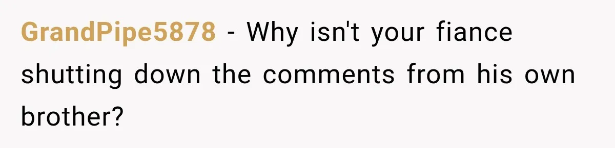 GrandPipe5878 − Why isn't your fiance shutting down the comments from his own brother?