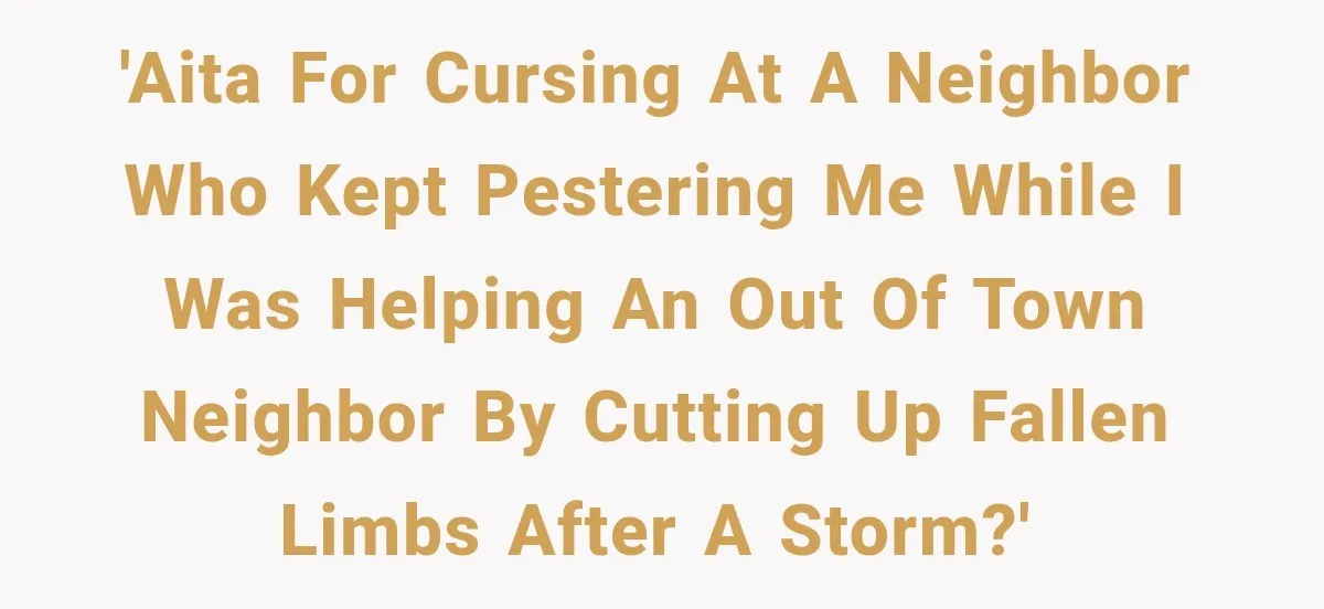 'AITA for cursing at a neighbor who kept pestering me while I was helping an out of town neighbor by cutting up fallen limbs after a storm?'