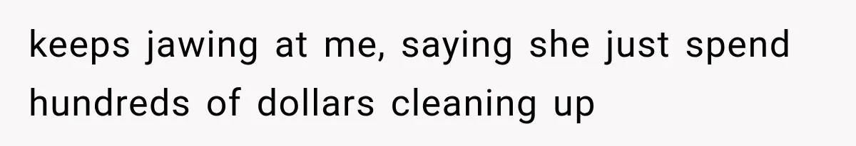 keeps jawing at me, saying she just spend hundreds of dollars cleaning up