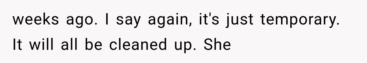 weeks ago. I say again, it's just temporary. It will all be cleaned up. She