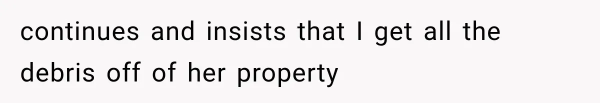 continues and insists that I get all the debris off of her property