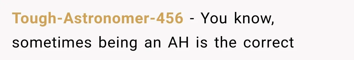 Tough-Astronomer-456 − You know, sometimes being an AH is the correct