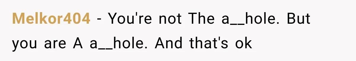 Melkor404 − You're not The a__hole. But you are A a__hole. And that's ok